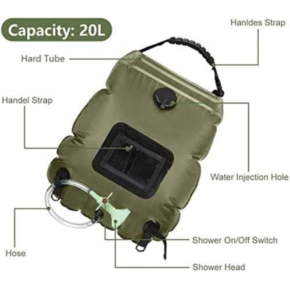 Solar Shower Bag,5gallons/20L Solar HeatingCamping ShowerBag with Removable Hose - Picture 3 of 6